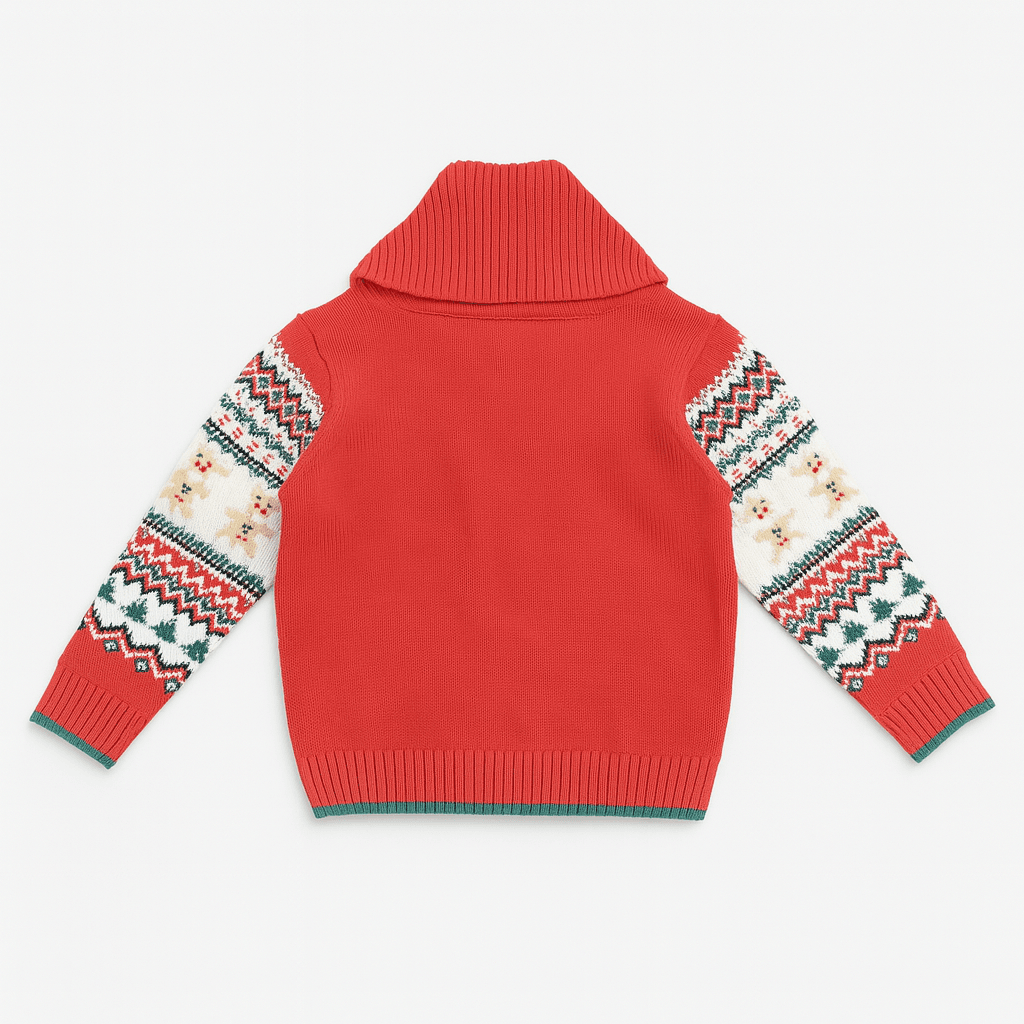 Boys Girls Christmas Sweater – Red Gingerbread Knitted Design - KIDKO