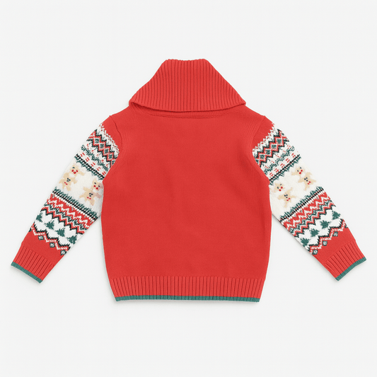 Boys Girls Christmas Sweater – Red Gingerbread Knitted Design - KIDKO