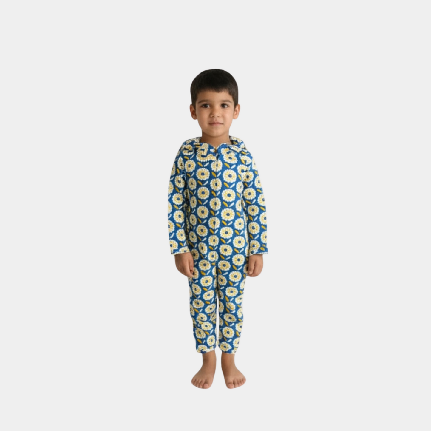 Baby Footless Sleepsuit – Cornflower Blue Daisy Print