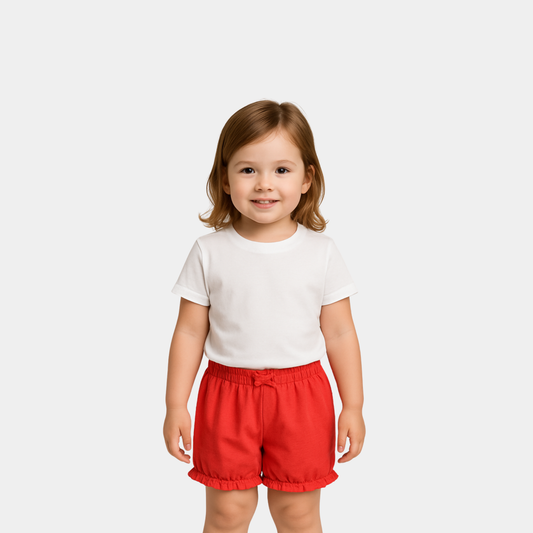 Baby Girls Cotton Shorts - Red Color