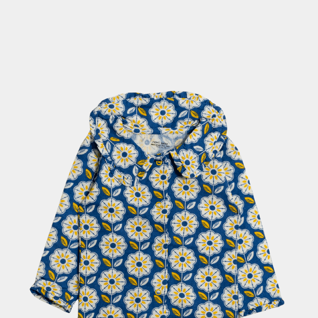 Baby Footless Sleepsuit – Cornflower Blue Daisy Print - KIDKO