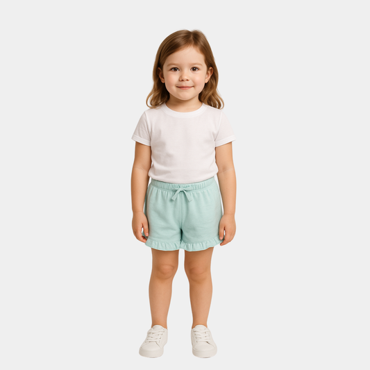 Baby Girls Linen-Look Cotton Shorts - Sea Green Color