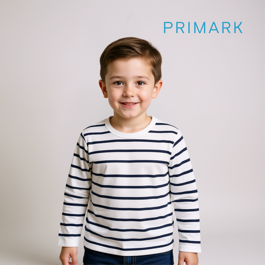 Boys Full Sleeve Striped Top – White with Black Stripes