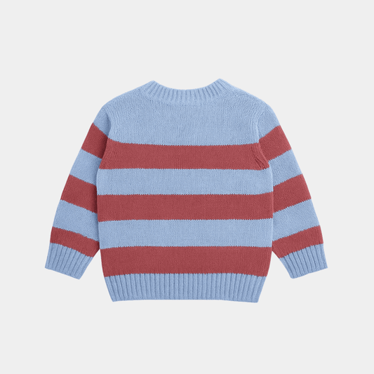 Boys Knit Sweater – Sky Blue with Red Lining - KIDKO