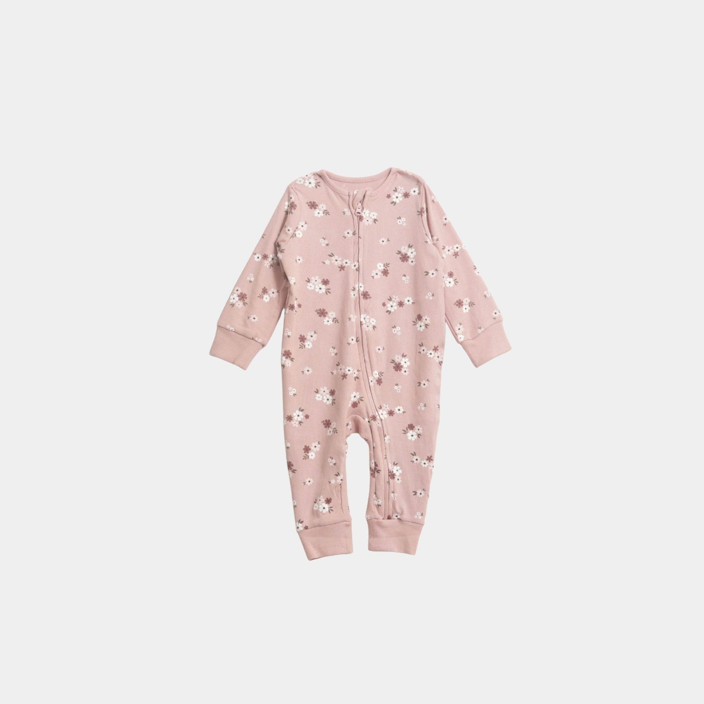 Baby Girls Sleepsuit – Peach Floral Print - KIDKO