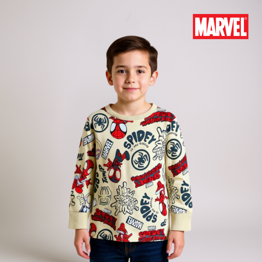 Boys Full Sleeve Spider‑Man Shirt – Off White Graphic