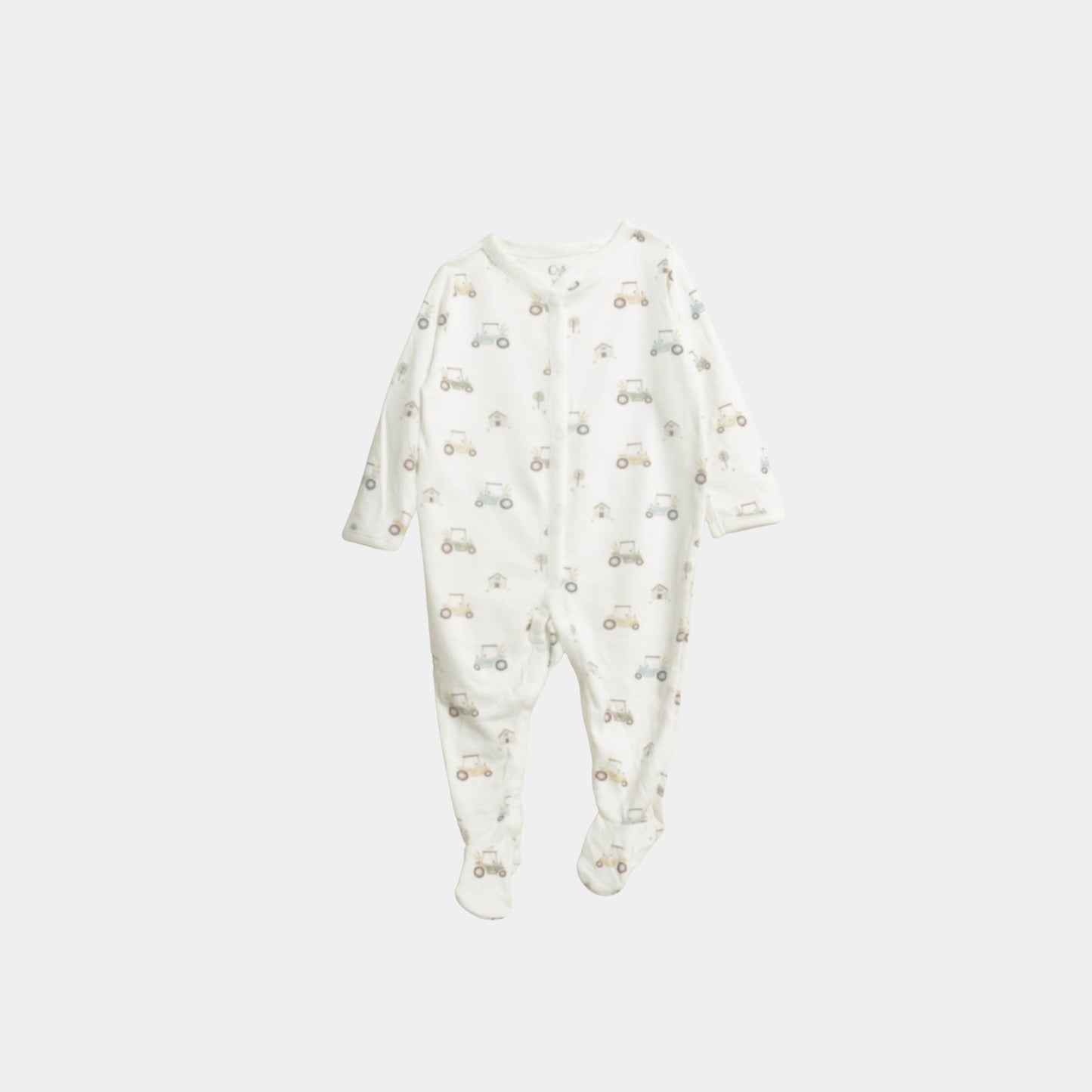 Baby Unisex Sleepsuit – White with Tractor Print - KIDKO