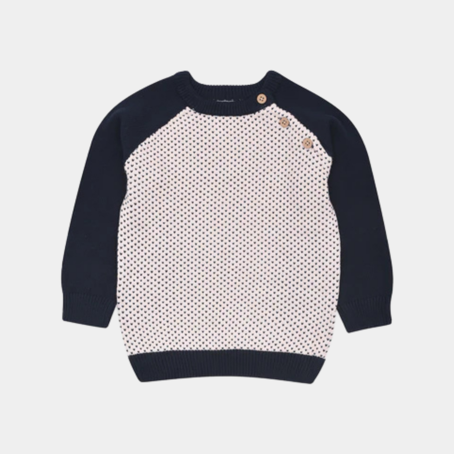 "Boys Cotton Sweater – Off-White with Dark Blue Sleeves " KIDKO