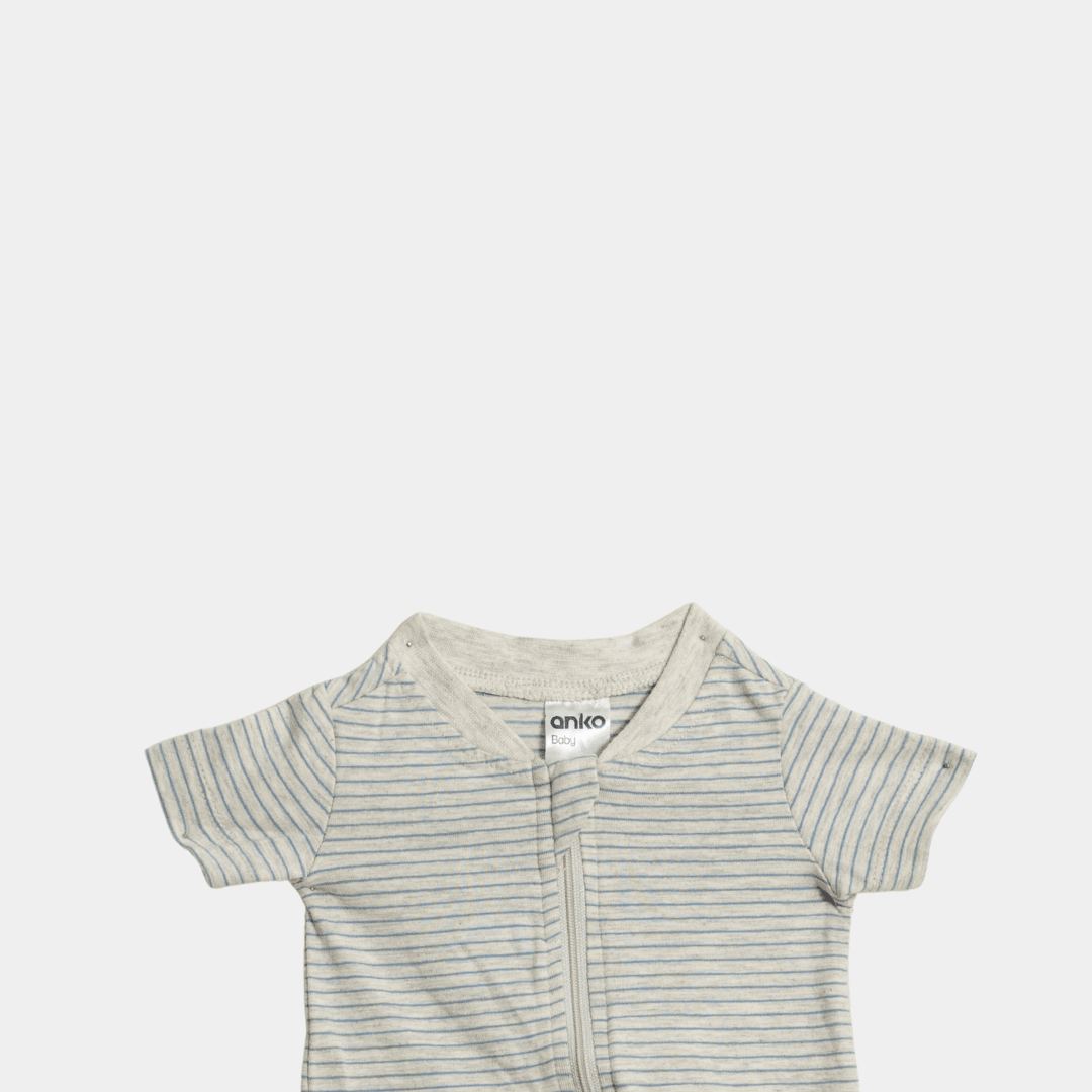 Newborn Striped Bodysuit Pajamas – Gray with Green Lining - KIDKO