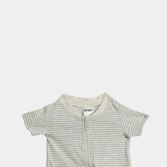 Newborn Striped Bodysuit Pajamas – Gray with Green Lining - KIDKO