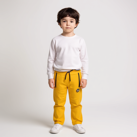 Boys Cotton Trousers – Yellow with Side Zips