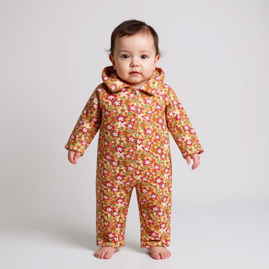 Baby Sleepsuit – Orange Floral Pattern