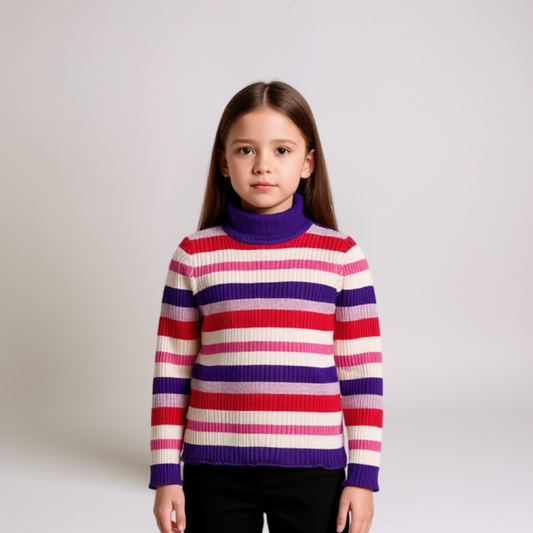 Girls Knitted Sweater – Colorful Lining Design