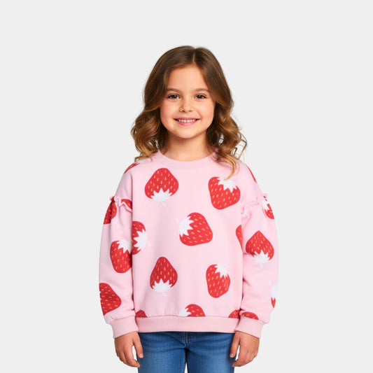 Girls Strawberry Print Pink Sweatshirt