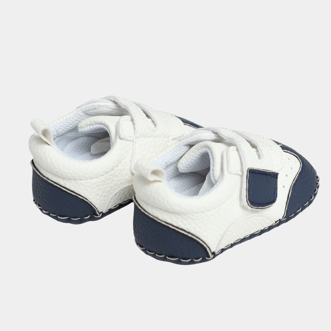 Baby Soft Leather Pre-Walker Shoes – White & Navy