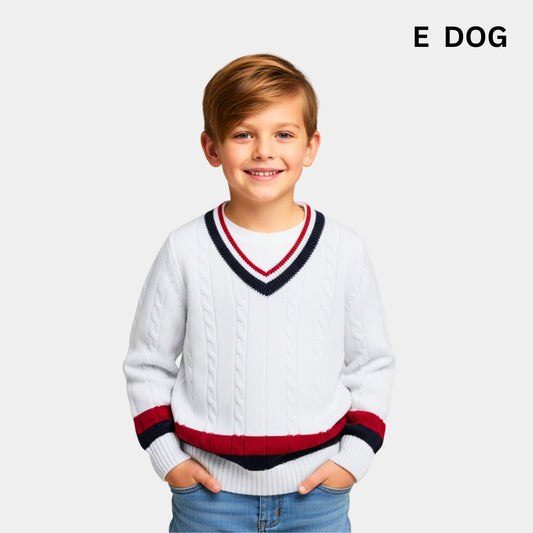 Boys Cable-Knit Sweater – Stripe Detail