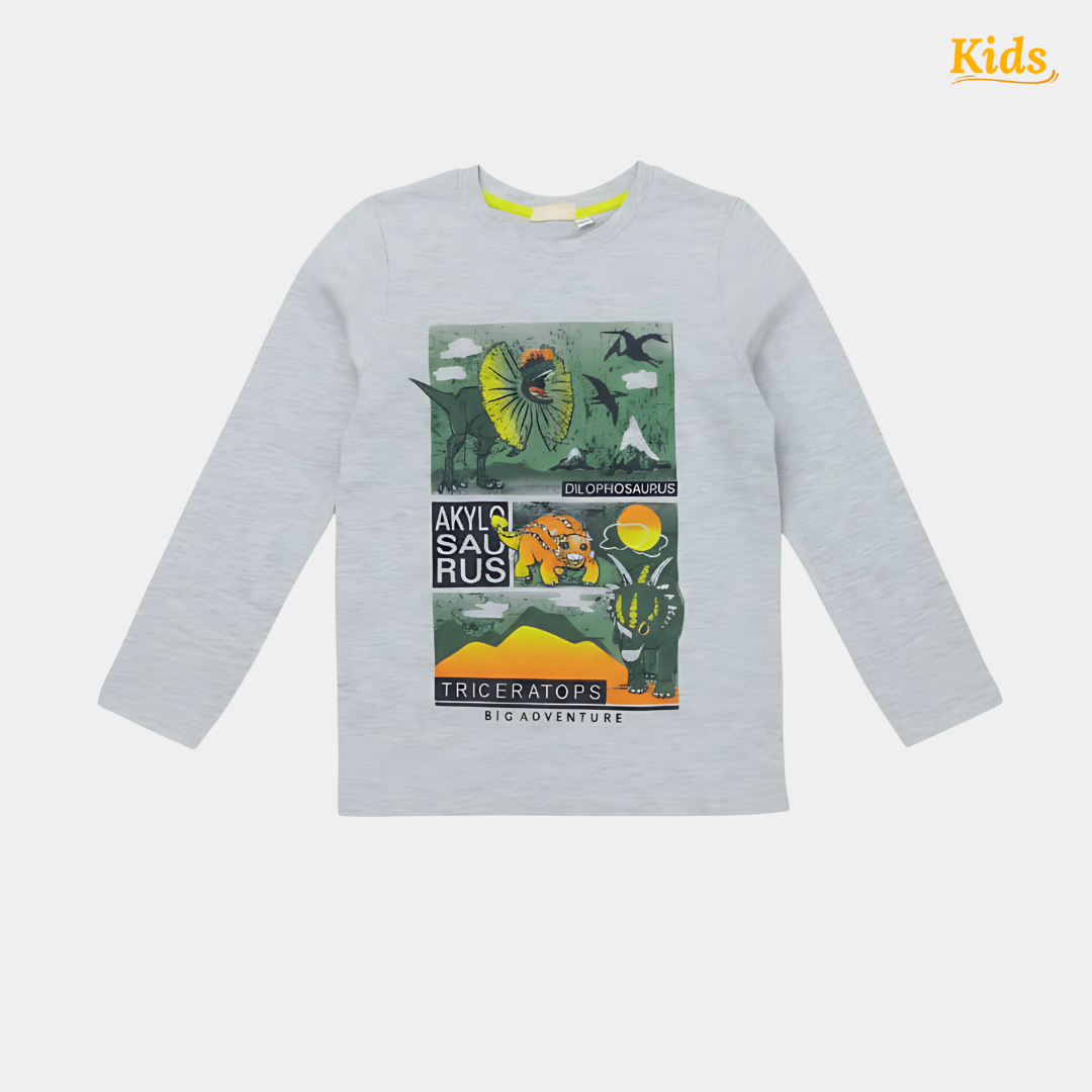 Boys Full Sleeve T-Shirt – Dino Print Design