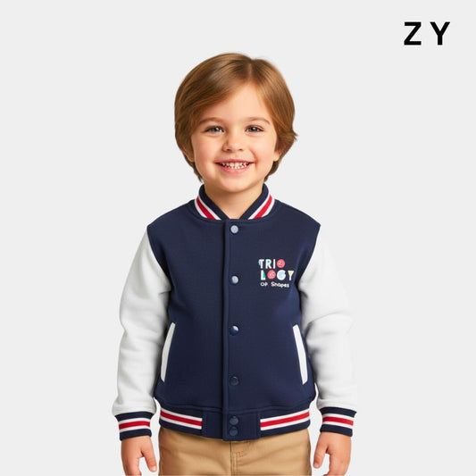 Boys Bomber Jacket – Navy & Beige Color