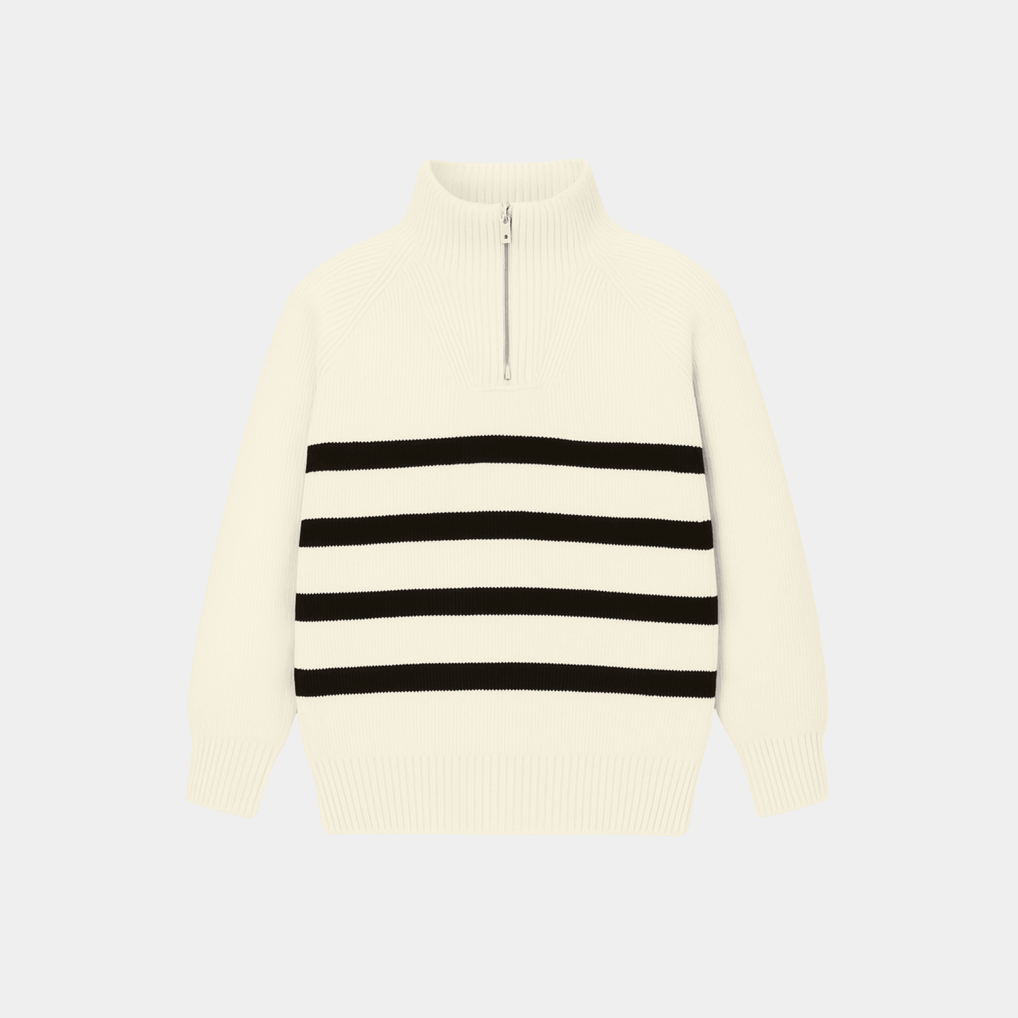 Boys Half Zip Striped Jumper – Cream and Black Color - KIDKO