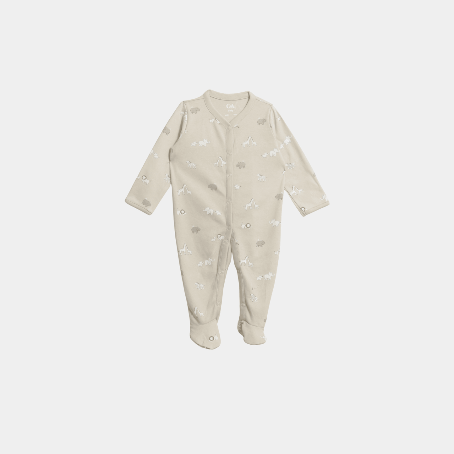 Baby Unisex Sleepsuit – Light Beige Animal Print - KIDKO