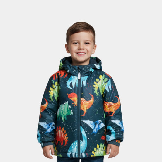 Boys Dinosaur Print Winter Jacket with Hood