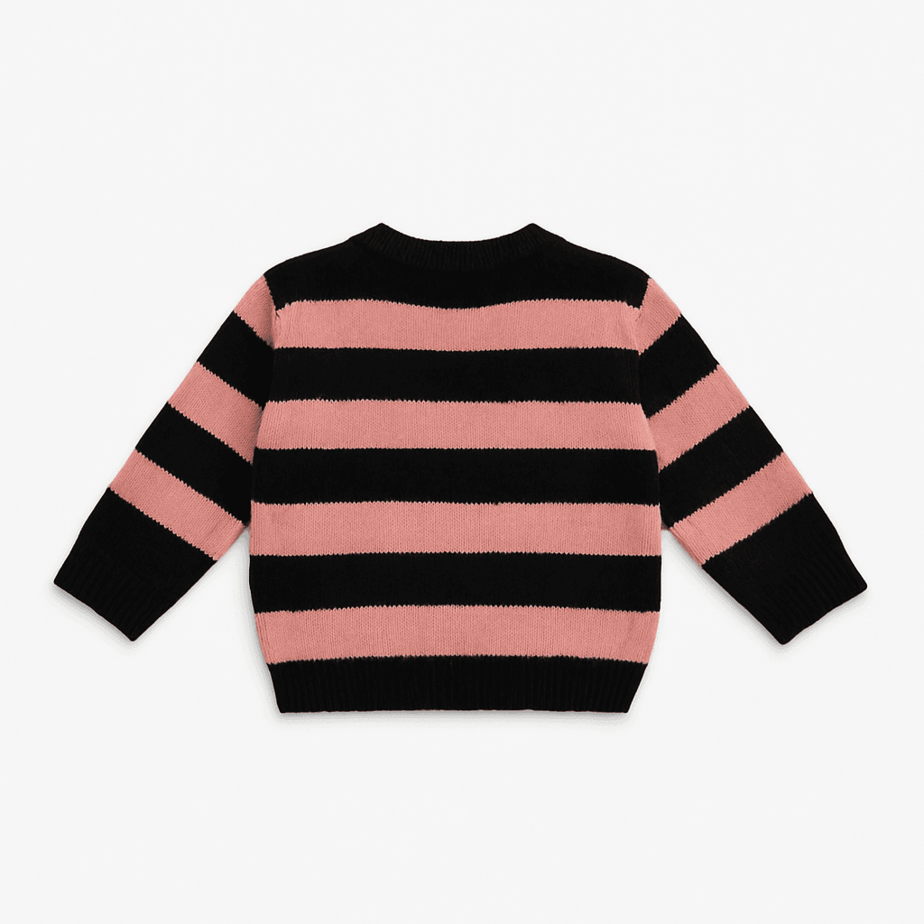 Girls Striped Round Neck Top – Pink & Black - KIDKO