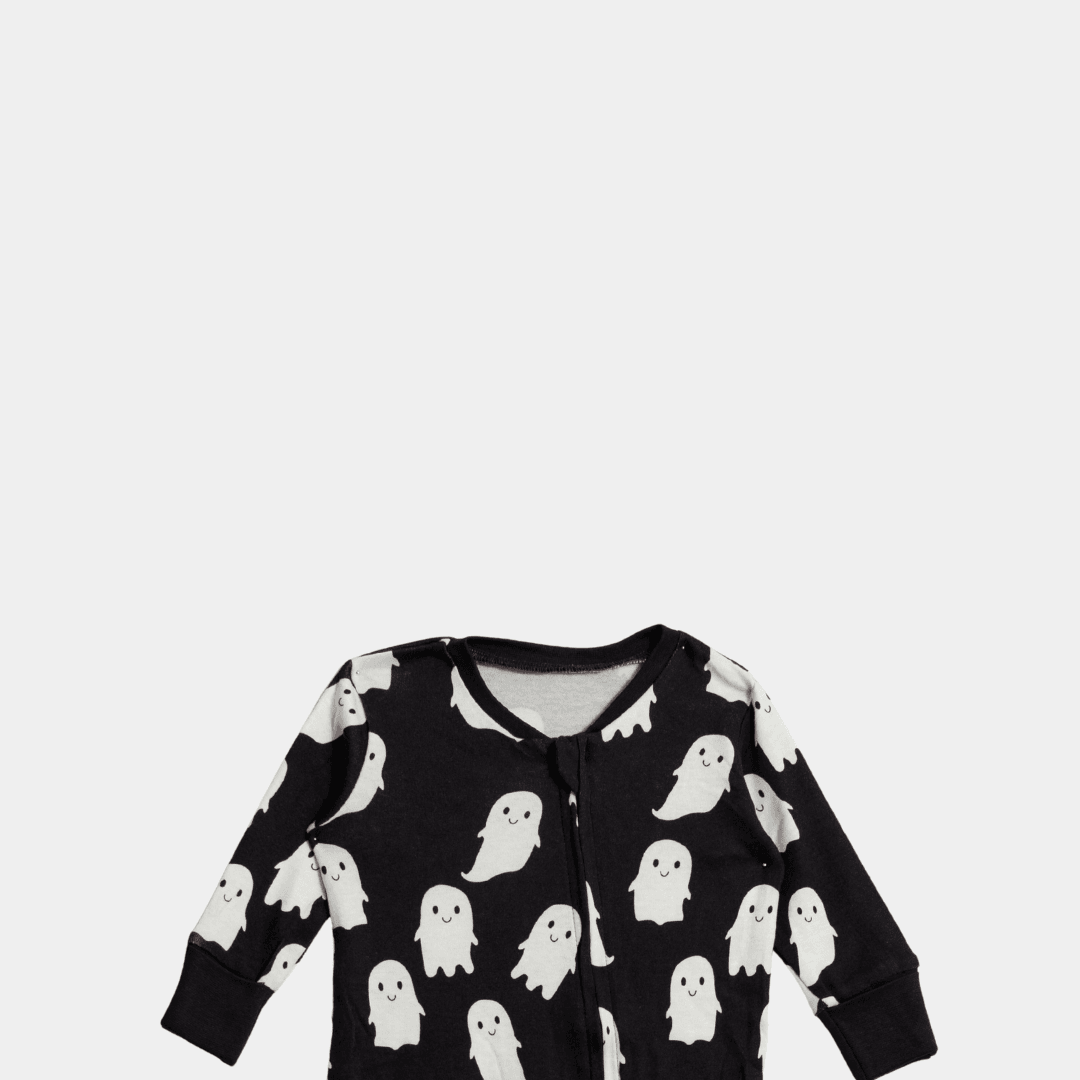 Baby Unisex Sleepsuit – Black with Ghost Print - KIDKO
