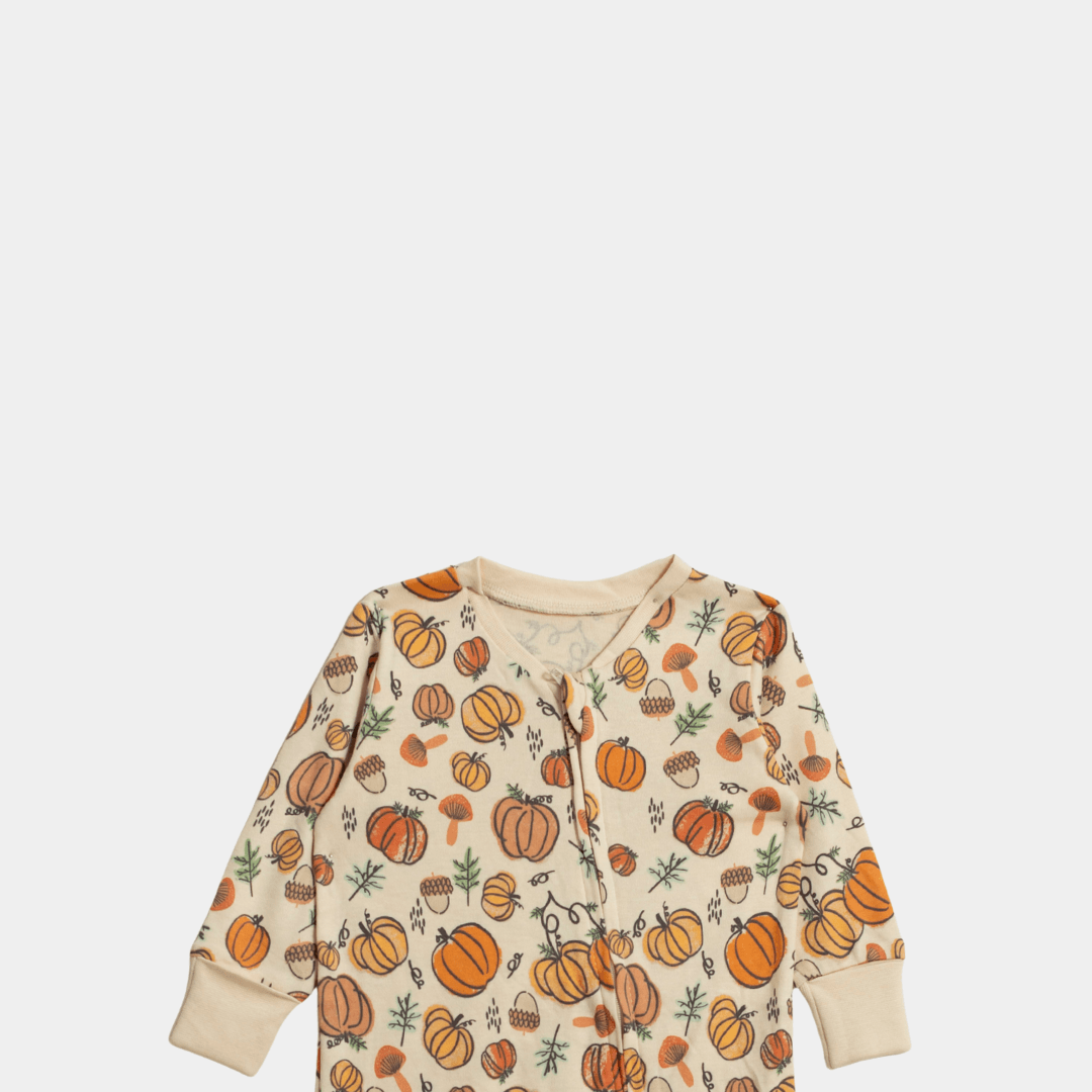 Baby Unisex Sleepsuit – Off White with Pumpkin Print - KIDKO
