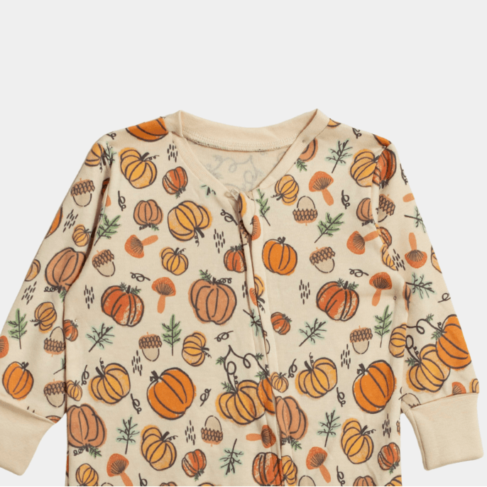 Baby Unisex Sleepsuit – Off White with Pumpkin Print - KIDKO