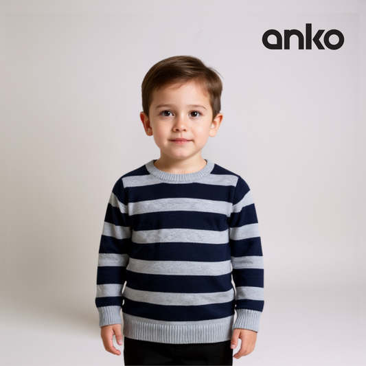 Boys Knitted Sweater – Grey with Blue Lining