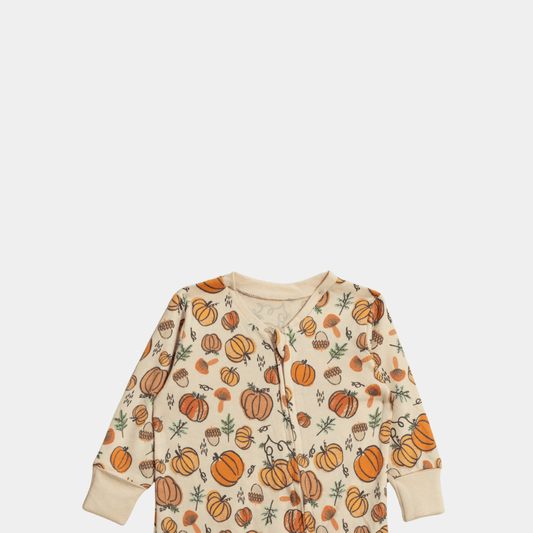 Baby Unisex Sleepsuit – Off White with Pumpkin Print - KIDKO