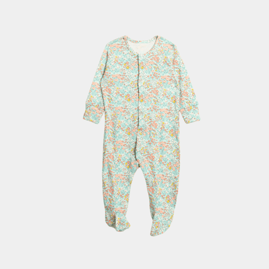 Baby Unisex Sleepsuit – Sea Green Floral Print - KIDKO