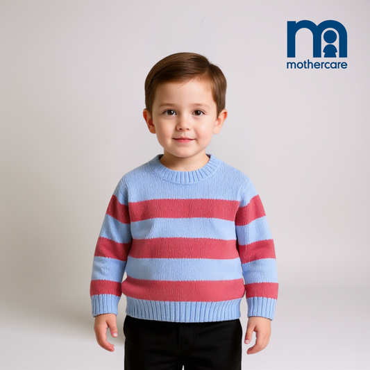 Boys Knit Sweater – Sky Blue with Red Lining