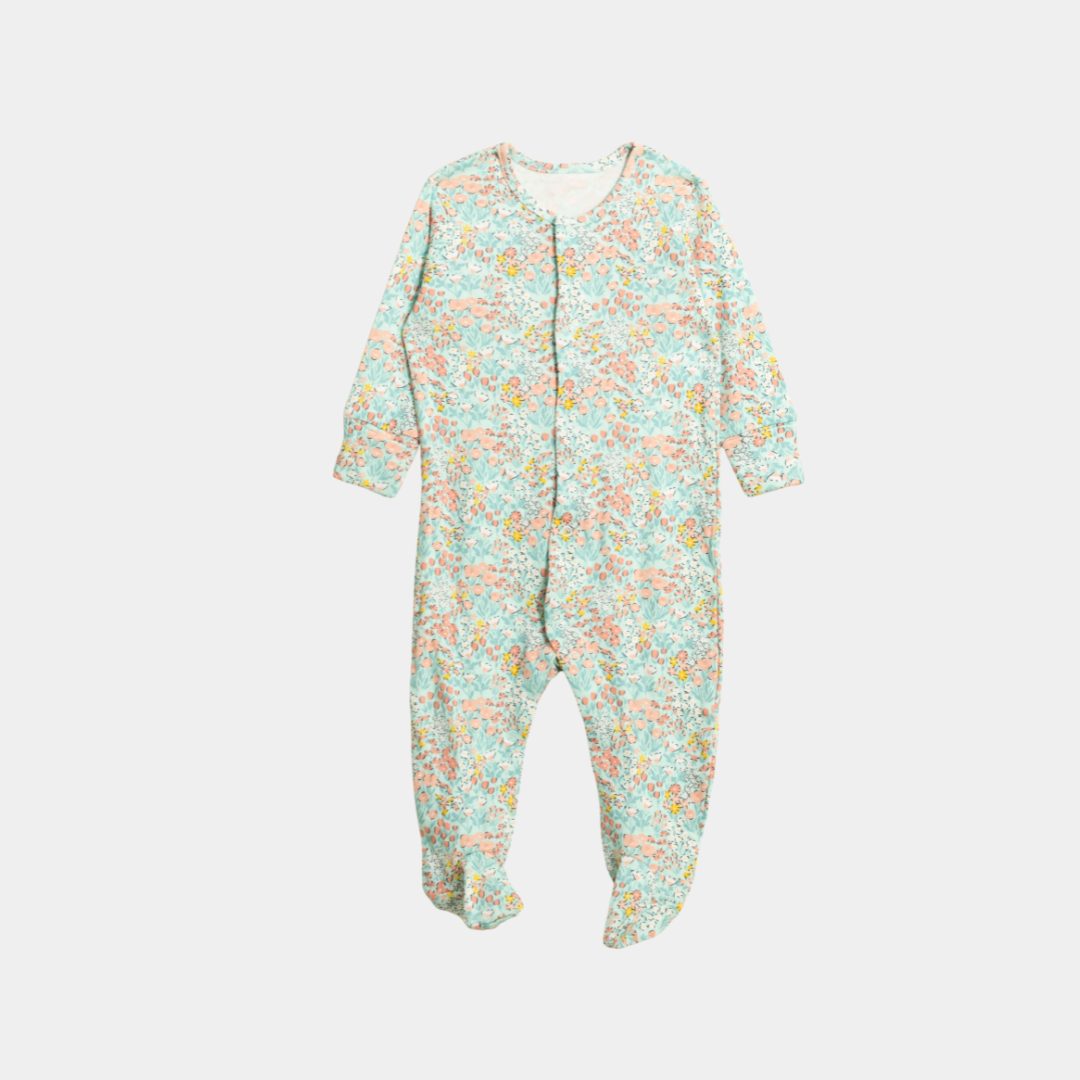 Baby Unisex Sleepsuit – Sea Green Floral Print