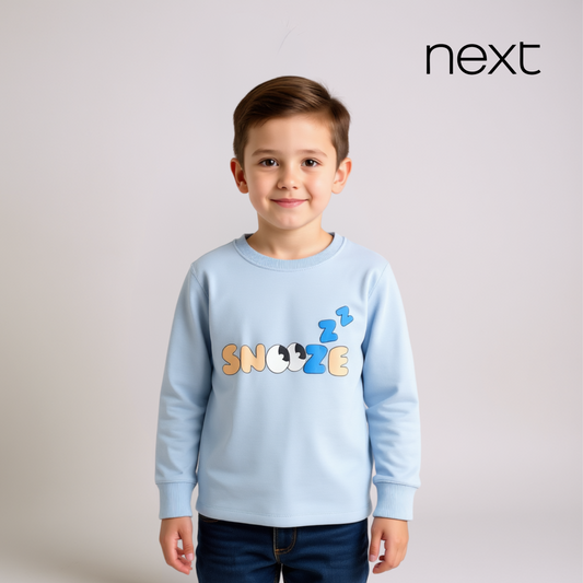 Boys Long Sleeve Snooze T‑Shirt – Light Blue
