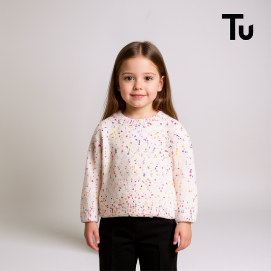 Girls Chenille Sweater – White Multi-Colored