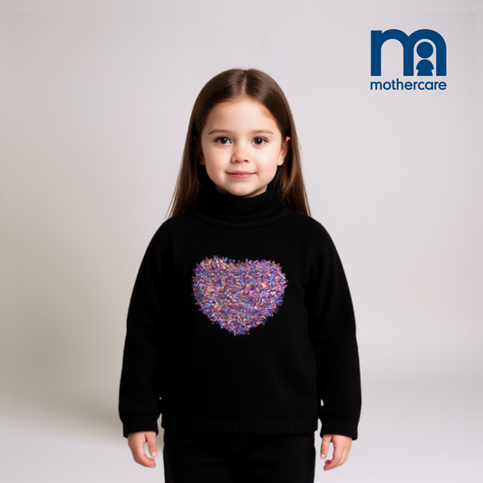 Girls Roll‑Neck Sweater – Black