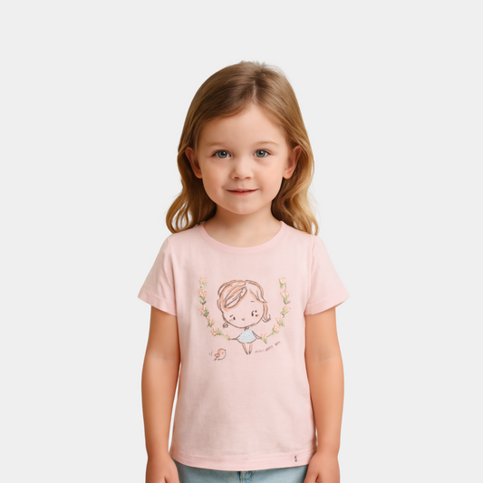 Girls Cotton T-shirt – Pink Girl Print