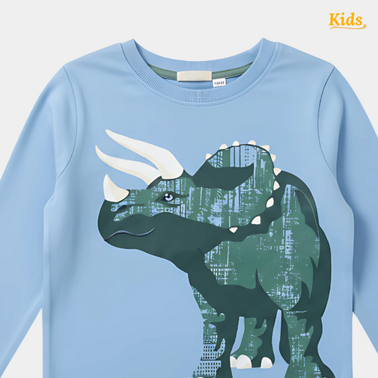 Boys Blue Full Sleeves Shirt with Dinosaur Print – Casual Kids Wear
