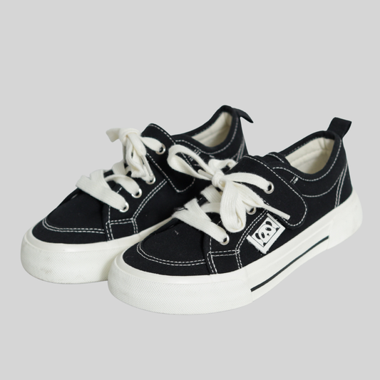 Kids Black Canvas Lace-Up Sneakers – Classic Everyday Shoes