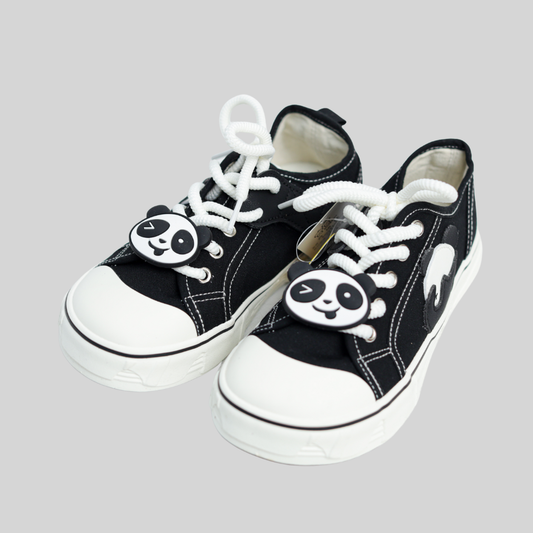 Kids Black Panda Canvas Sneakers – Fun Lace-Up Casual Shoes