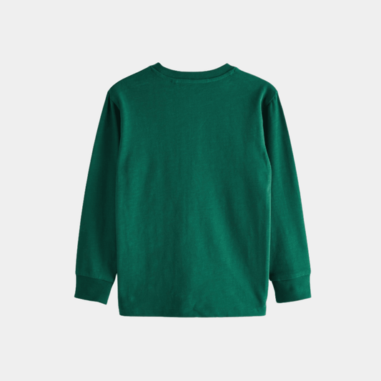Boys Full Sleeve T‑Shirt – Forest Green Crew Neck - KIDKO