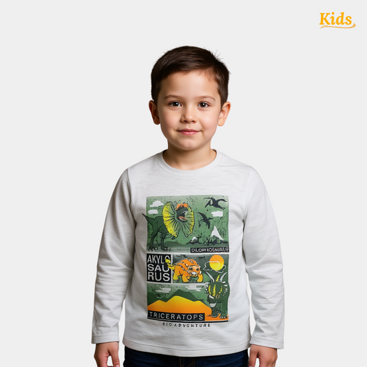 Boys Full Sleeve T-Shirt – Dino Print Design
