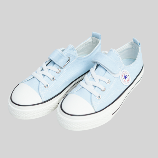 Kids Light Blue Canvas Sneakers – Velcro Strap Casual Shoes
