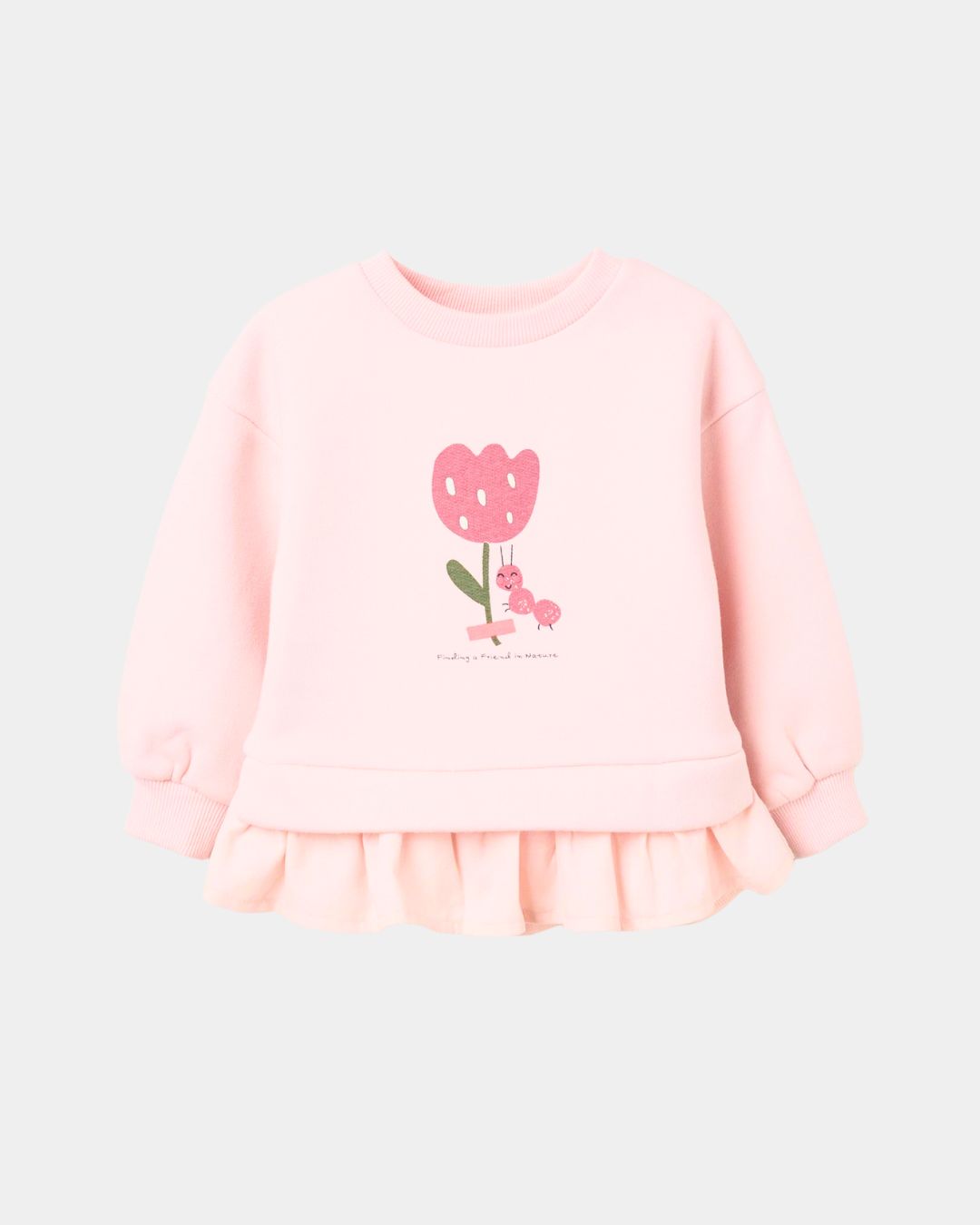 Girls Brushed Sweatshirt – Light Pink Flower & Ant Print
