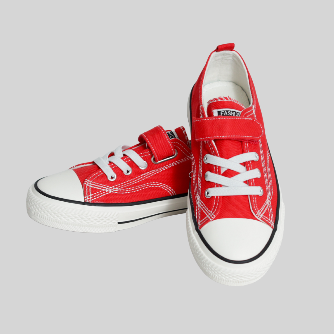 Kids Red Canvas Sneakers with Velcro Strap