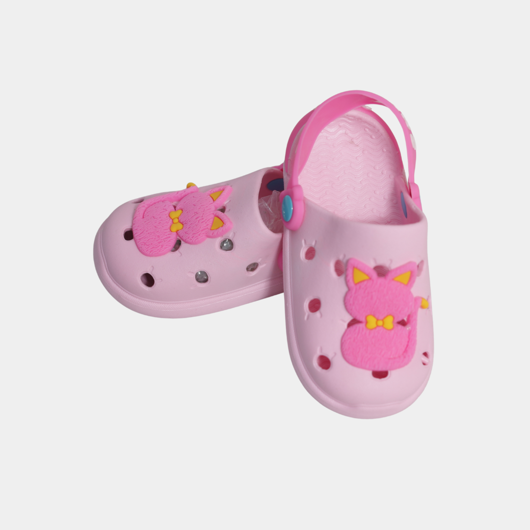 Girls Light Pink Cat Clogs – Cute Cartoon Slip-On Sandals