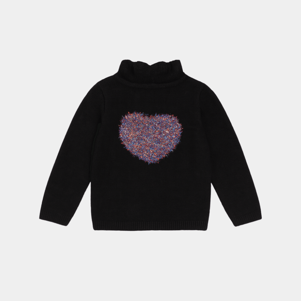 Girls Roll‑Neck Sweater – Black - KIDKO