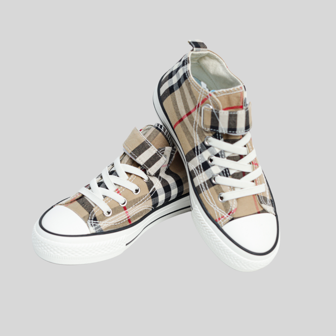 Kids High-Top Checkered Sneakers – Stylish Casual Canvas Shoes