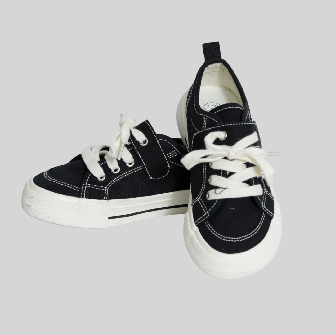 Kids Black Canvas Lace-Up Sneakers – Classic Everyday Shoes